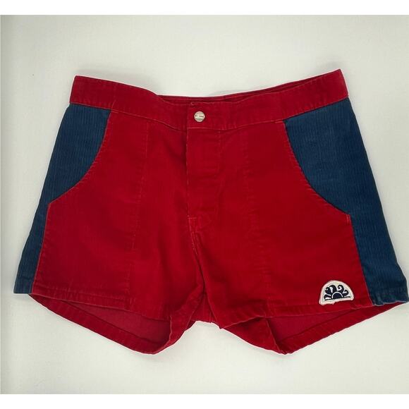 Vintage 70's Sundk Corduroy Surf Beach Shorts Red Navy - Picture 1 of 6